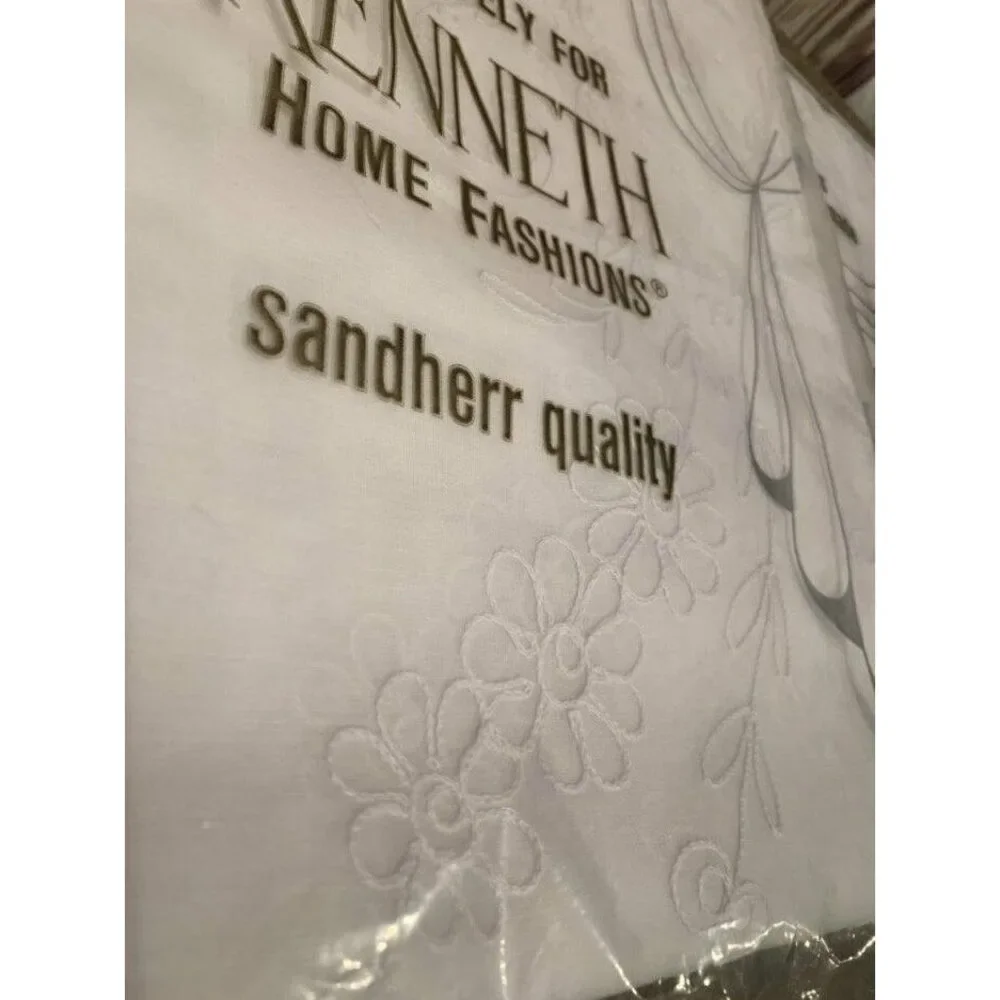 Kenneth Home Fashions Sandherr Swiss Made White Floral Embroidered Curtain Set